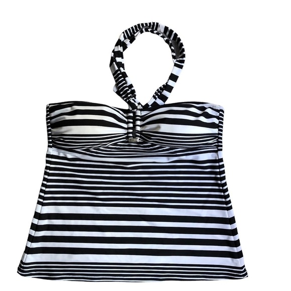 Chaps Bathing Suit Swim Tankini Top Black & White stripes Beach Vacation Summer - Picture 12 of 12